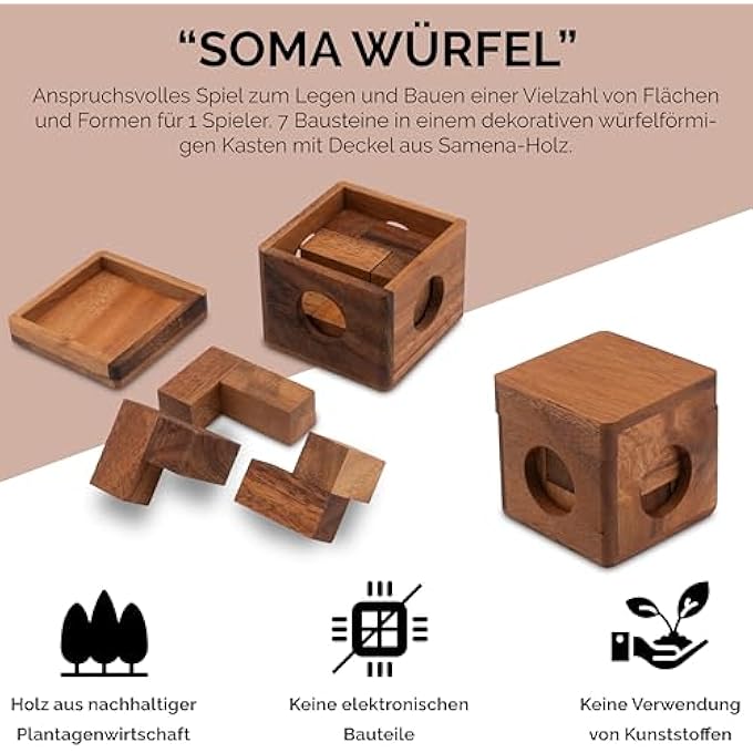 SOMA CUBE SIZE M - 3D PUZZLE - EDUCATIONAL GAME - THINKING GAME - PUZZLE GAME - PATIENCE GAME - LOGIC GAME IN WOODEN BOX - Image 3